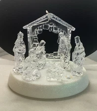 Nativity Clear Acrylic Musical Lights Up Christmas Jesus Mary plays Silent Night