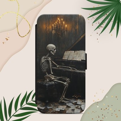 Gothic Skelett Spooky Handyhülle für iPhone Samsung Pixel Flip Wallet Cover