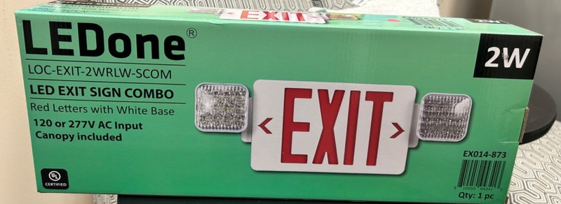 LEDone LED Exit Sign Combo  LOC-Exit-2WRLW-SCOM Red Letter White Base EX014-873