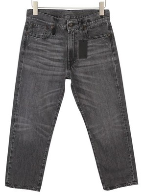 R13 Boyfriend Damen Jeans 26 Wilson Black Whiskers Faded Denim Cropped Zip PS25