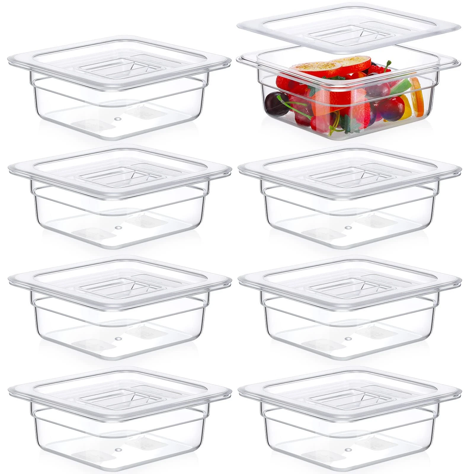 1/6 Size Clear Food Prep Containers with Lids - Durable Polycarbonate Salad B...