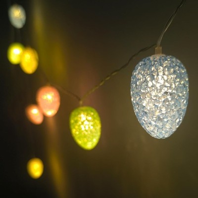 Easter Egg Lights String 6.8FT 10 LED Pastel Egg Light Shatterproof with Timer