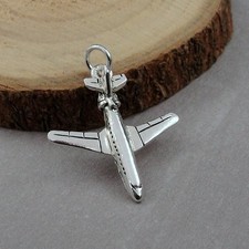 Silver Airplane Charm - 3D