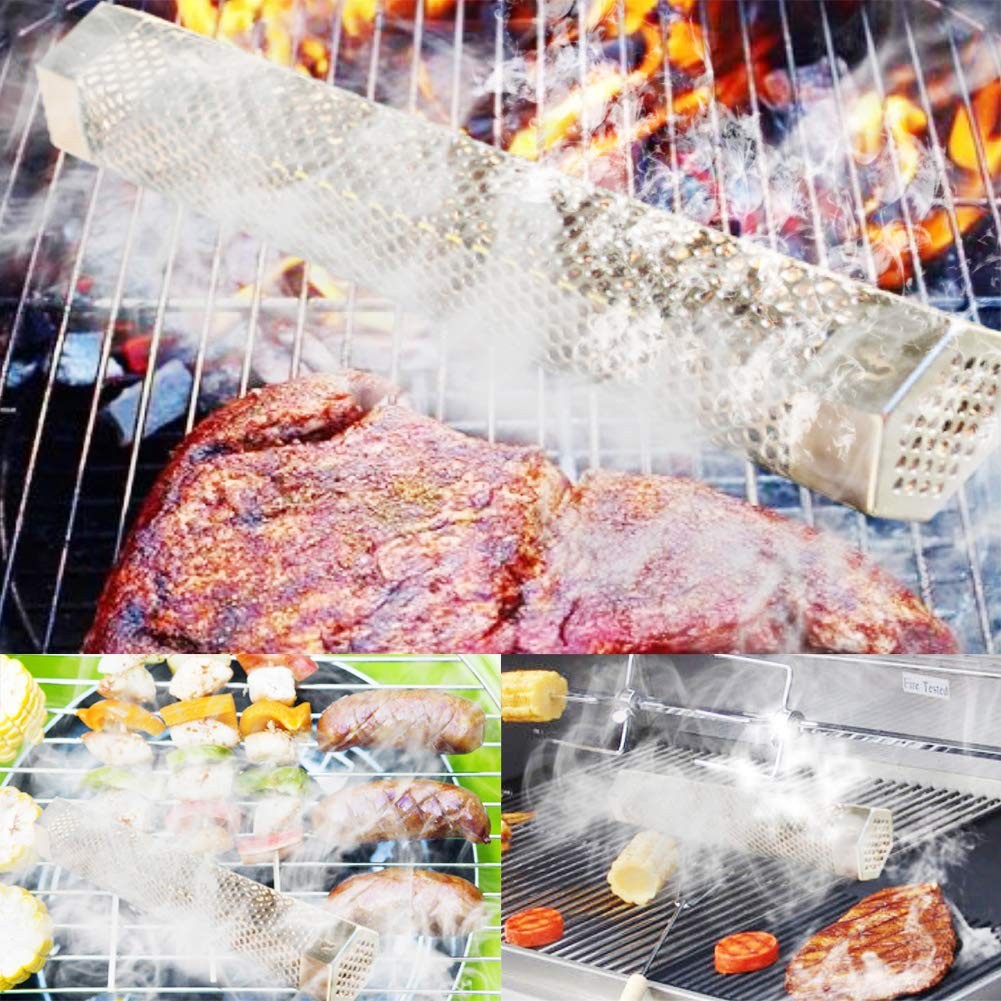 Aushucu 2pcs 12in Stainless Steel Pellet Smoker Tube for Hot/Cold Smoking BBQ