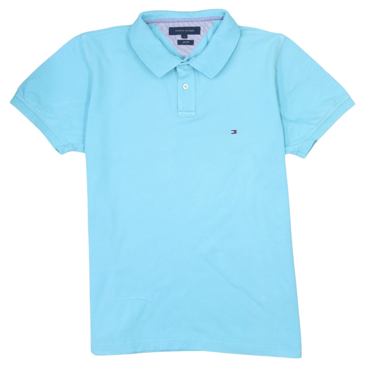 Tommy Hilfiger Womens Polo Shirt Light Blue Cotton Jersey Embroidered Logo L