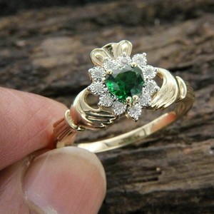 Authentic 2 Ct Heart Lab Created Emerald Claddagh Engagement Ring 14k Yellow Gold Plated