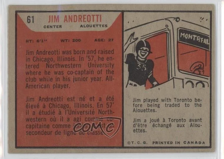 1965 Topps CFL Jim Andreotti #61 - Image 2 of 2