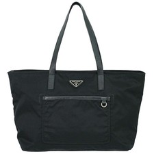 PRADA Nylon Shoulder Tote Bag Black Silver