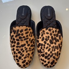 Birdies Mule Slipper animal Print REAL DY CALF Fur Slip-On tan/Black 7.5