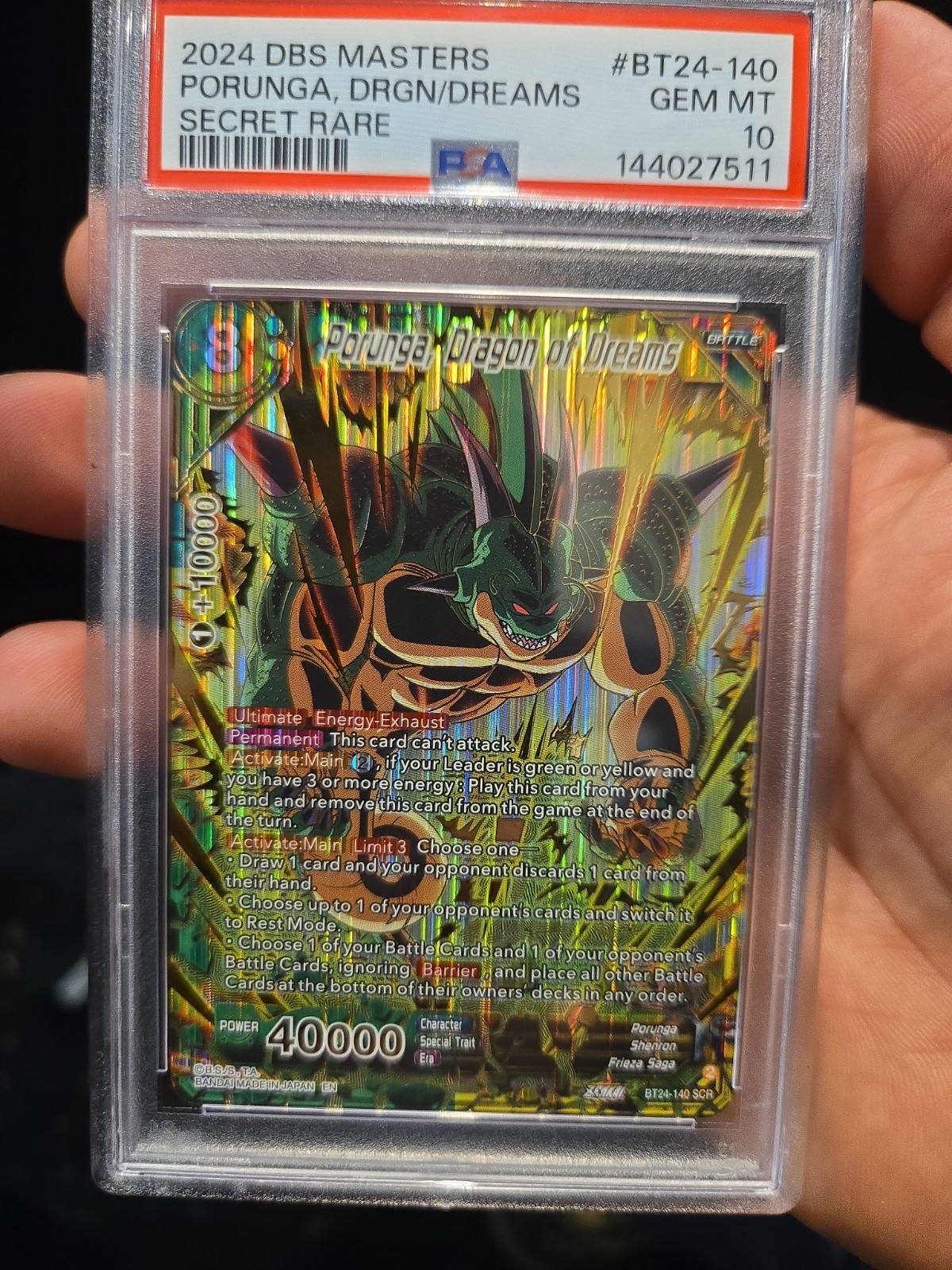 Dragon Ball Super Porunga, Dragon of Dreams  Secret BT24-140 PSA 10