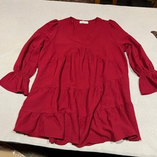 Impressions Red Tiered Babydoll Dress V-Neck Ruffle Cuff Tunic Plus 1X