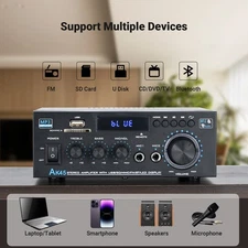 Stereo Amplifier Home Audio Bluetooth 5.0 Max 300Wx2 Power Stereo Receiver AK45