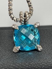 Authentic david yurman women's necklace sterling silver, blue topaz and diamonds
