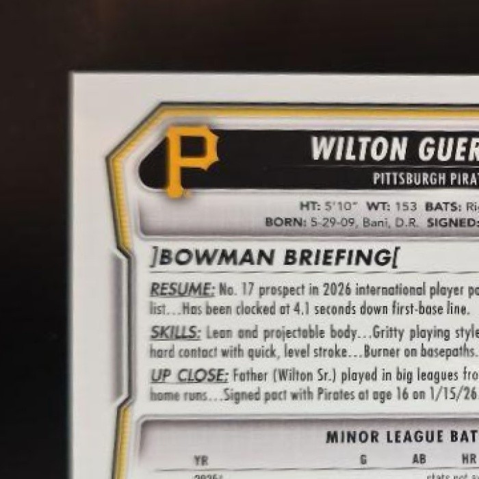 2026 Bowman Chrome Wilton Guerrero Jr. #CPA-WG Auto Refractor /499 1st Prospect view 7