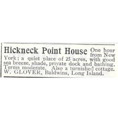 Hickneck Point House For Rent W. Glover Baldwins Long Island - 1903 Ad AK5-S34