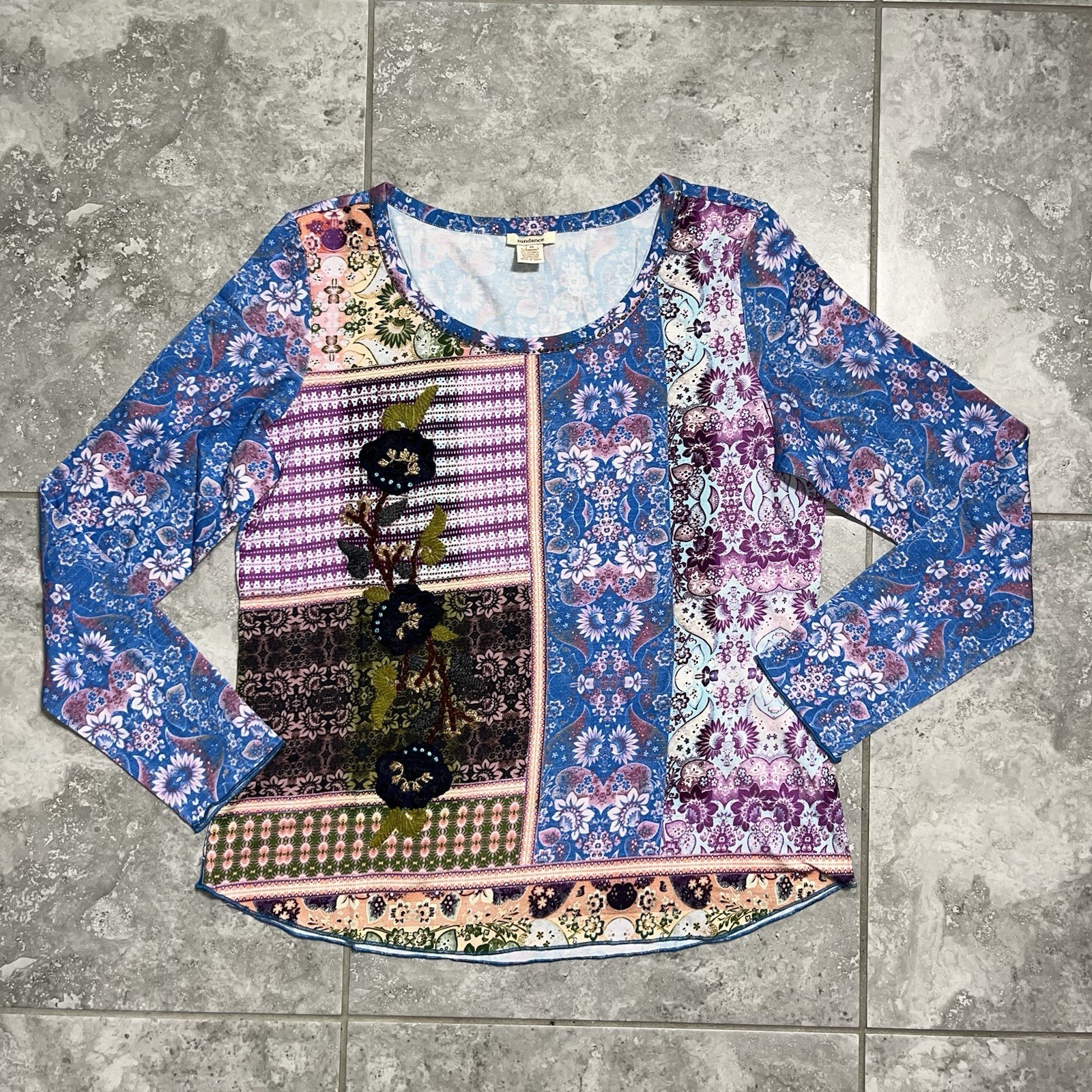 Sundance Poetic Patchwork Beaded Sequin Long Slee… - image 1