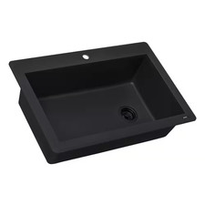 Epigranite 33 In. Drop-In Single Bowl Kitchen Sink in Midnight Black Granite Qua