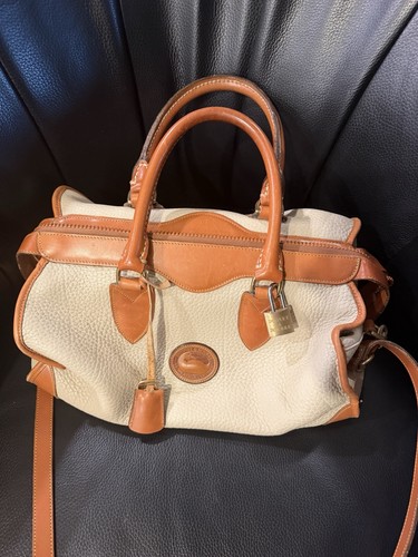 Vintage 1980s Dooney & Bourke R91 Gladstone Satchel - Bone/British Tan AWL USA