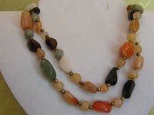 Vintage Edelstein Kette mit Multicolor Natursteinen,Achat,Karneol,Rosenquarz etc