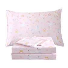 Set Unicorn Pink Twin Size Bedsheet for Girls, 3PCS Rainbow Printed Microfibe...