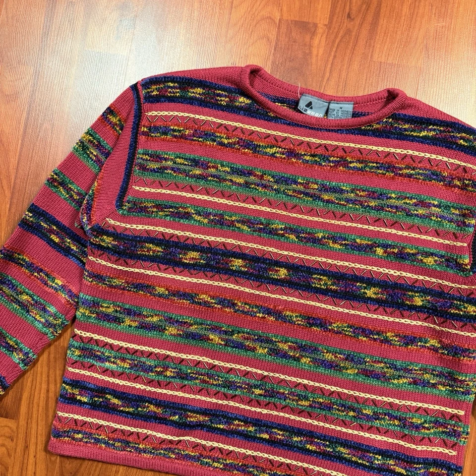 Женский винтажный розовый многоцветный полосатый пуловер Liz Wear свитер M Y2K - Изображение 2 из 4