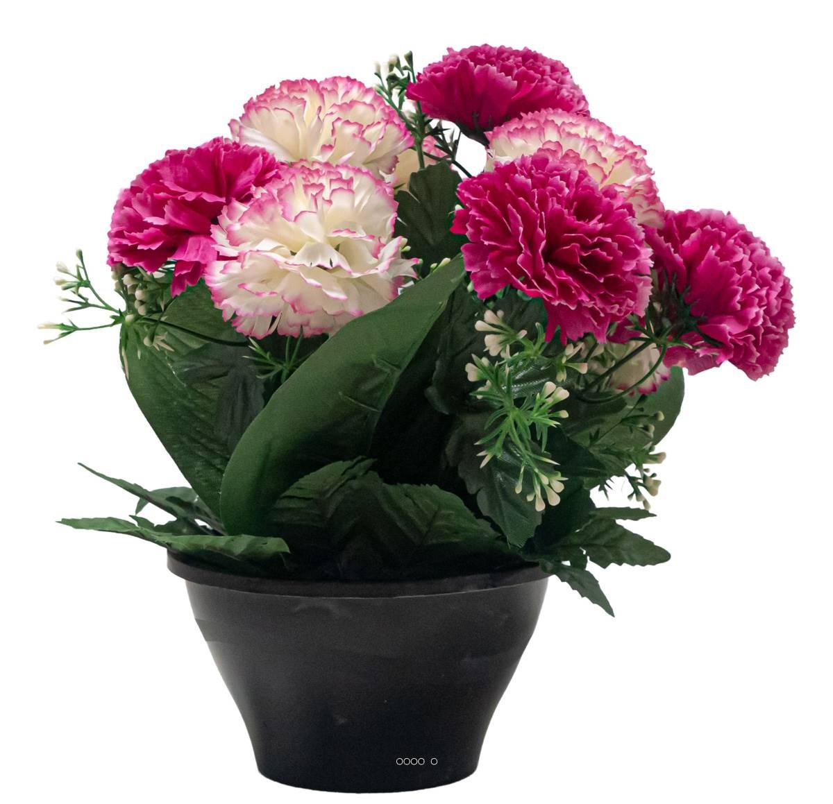 Vasque d'oeillets fushia artificiels pour cimetière de 25 cm de hauteur