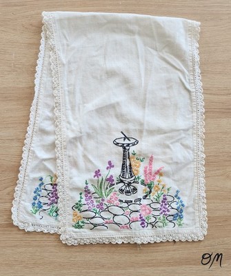 Hand Embroidered 37'' x 12'' Floral Bird Bath Table Runner