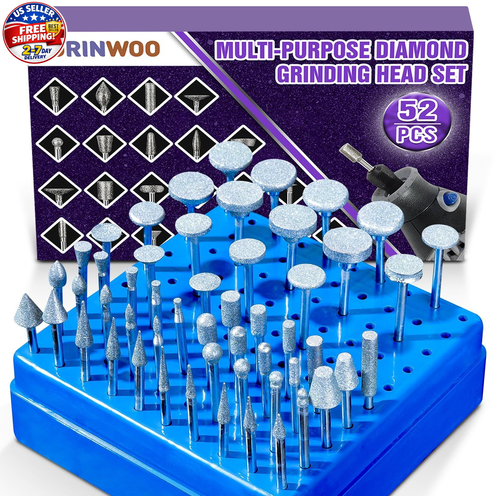Diamond Grinding Bit Compatible with Dremel, 52Pcs Stone Carving Set Diamond Bit