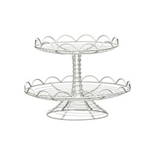 Image of Cream Tiered Cupcake Stand 2-Tier Vintage Style Wire Cake Holder Wedding Buffet