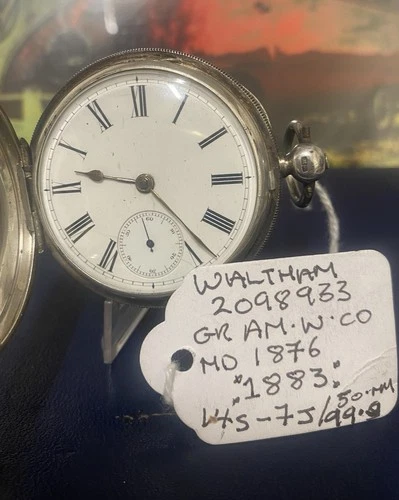 ANTIQUE SILVER FULL HUNTER WALTHAM POCKET WATCH HM 1883 WORKING CONDITION 14S 7J