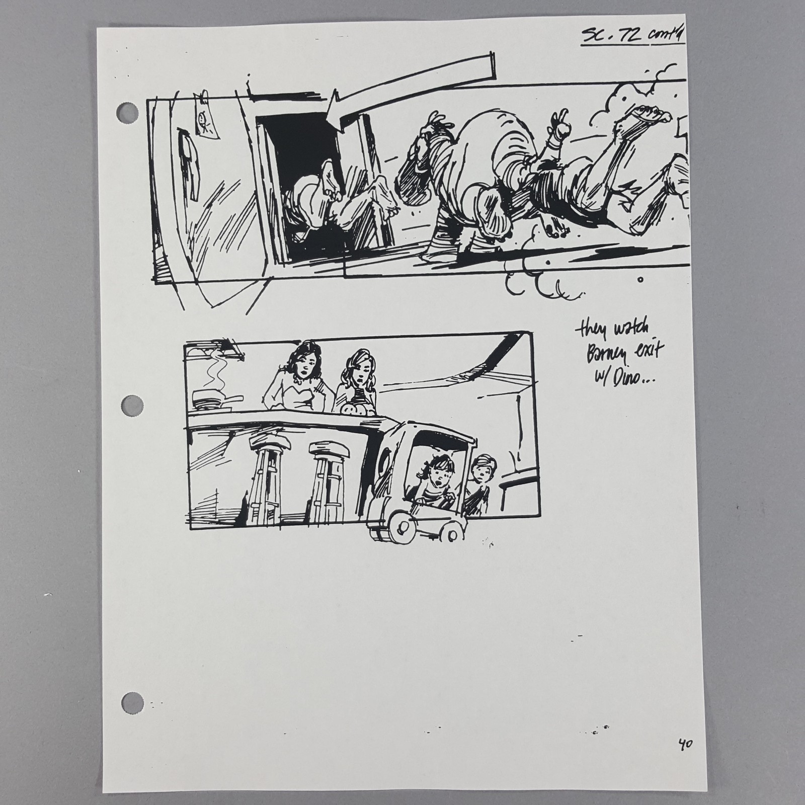 The Flintstones Storyboard Barney Exits with Dino Sc.72 Production Used COA