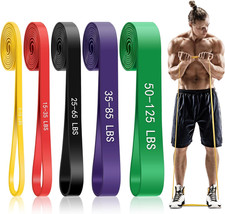 5Pc Heavy Duty Resistance Bands Set 5-125lbs Pull Up Assist  Strength Training