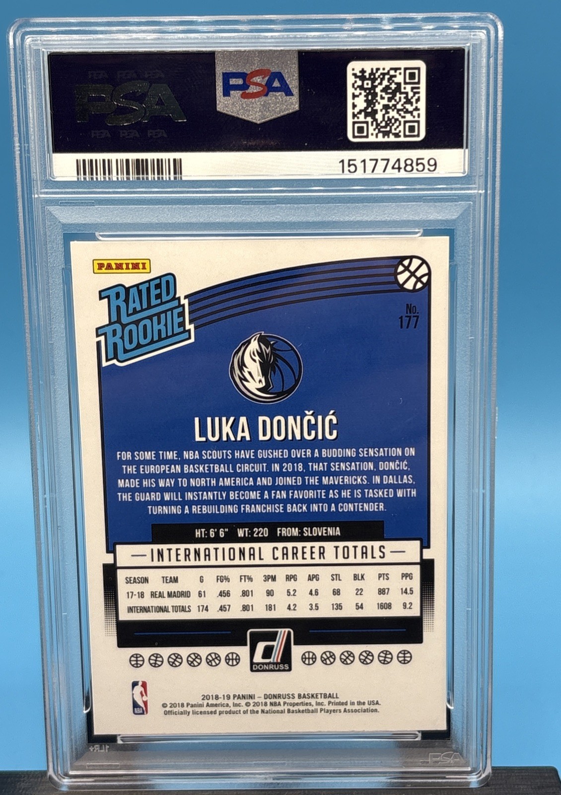 2018-19 Donruss #177 LUKA DONCIC Rated Rookie (RC) 🔥 PSA 10 - GEM MINT 🔥 view 2