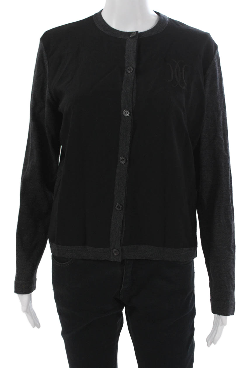 Hermes Womens Basic Black Wool Button-Up Round Ne… - image 1