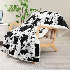 Cow Print Electric Blanket - Queen Size Cozy Soft Knitted Sherpa Heated Blank...