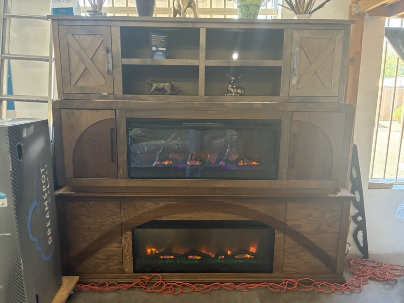 My Flame Brown Wood & Glass Electric Fireplace Surround 5000 BTU Remote