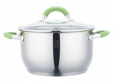 Edelstahl Kochtopf ∅24cm 5,3L Glasdeckel Induktion Ausgießfunktion Silikongriffe