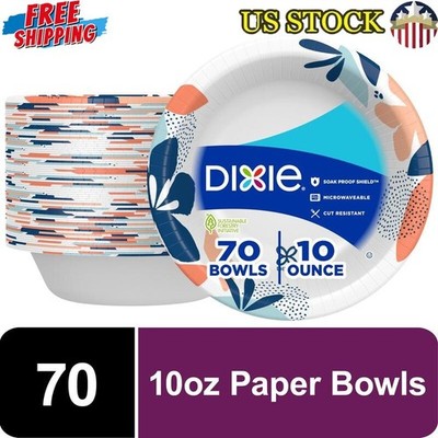 Microwave Safe Disposable Paper Bowls 10 Oz Heavy Duty 70 Count Soak Proof New