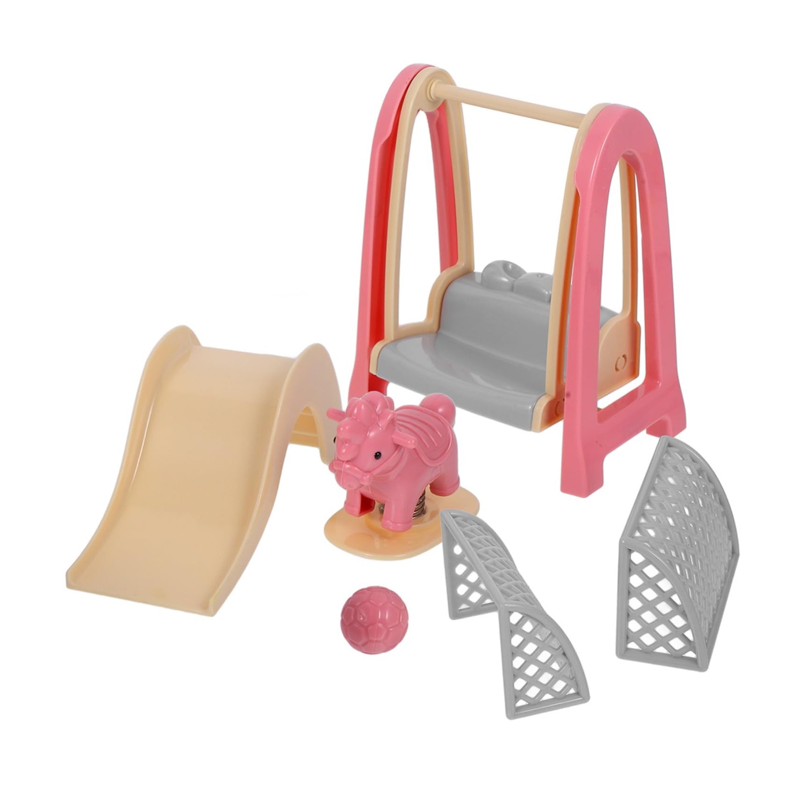 Doll House Accessories Miniature Slide Swing and Wooden Hors