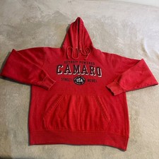 Vintage Detroit Powered Camaro Street Rebel Red Hoodie Sweatshirt Mens Large