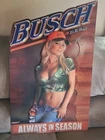 Vtg Busch Beer Sexy Girl Sign Tin Tavern Bar Collectible Large