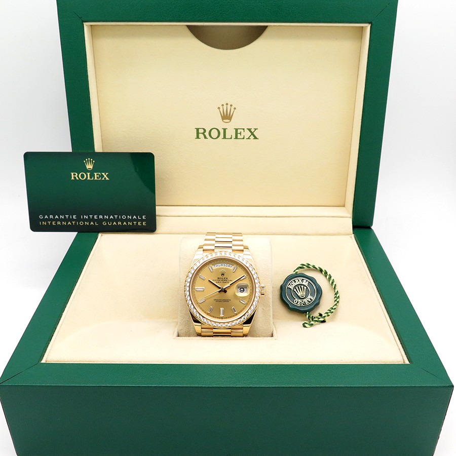 Rolex 228348RBR Day Date 40 18K Yellow Gold with Champagne Diamond Baguette Dial image 2