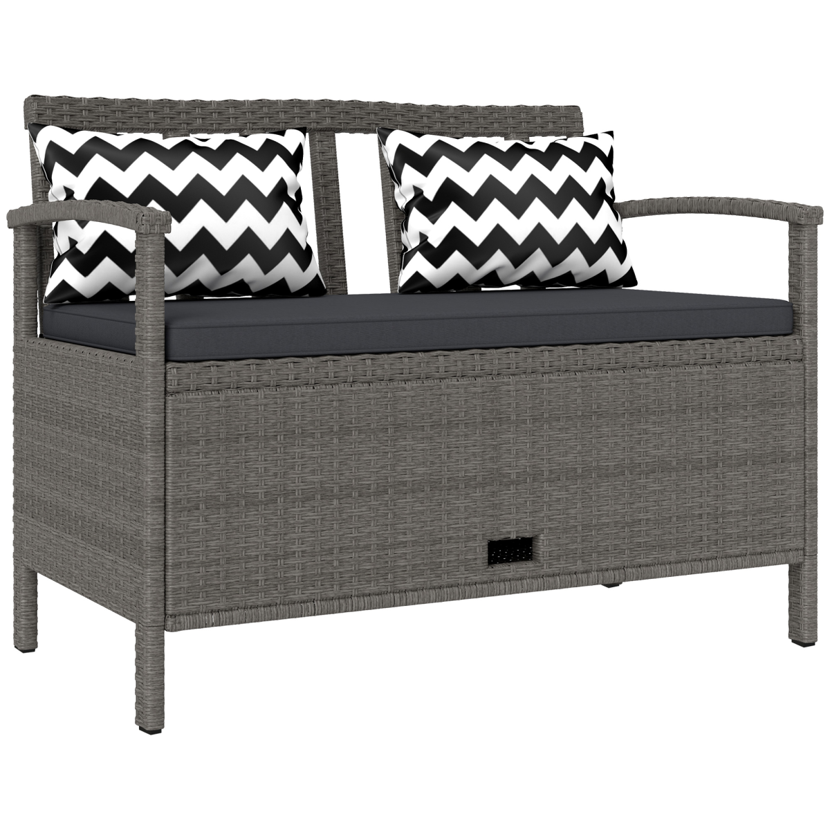 Outsunny 160L Rattan Garden Storage Bench, Cushioned Outdoor Bench - Grey