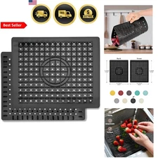 Kitchen Sink Mat Dish Drying Mat Sink Protector Rubber 12x10 Inches 2 Pack