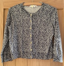 Boden Grey& Navy Leopard Print Cropped Cotton Cardigan Size S. New
