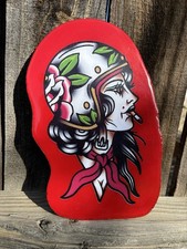 American Traditional Smoking Babe Handmade Sign Tattoo Flash Shop Sign