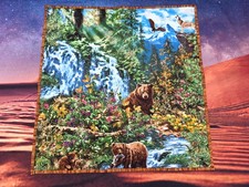Handmade Quilted table topper or wall hanging BEARS Flowers Wildlife Waterfall