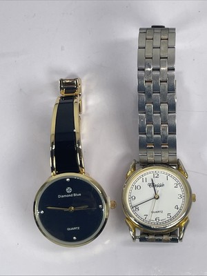Lot Of 2 Ladies Watches  Classic & Blue Dimond   Quartz 30 mm Running