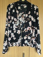 Black Floral Zip Up Blouson / Bomber Style Cover Up Jacket Blouse Summer Size 10