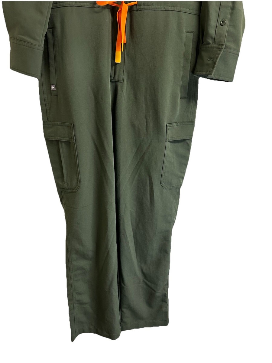 Figs Chantal Cargo Scrub Jumpsuit Womens Moss Straight Leg